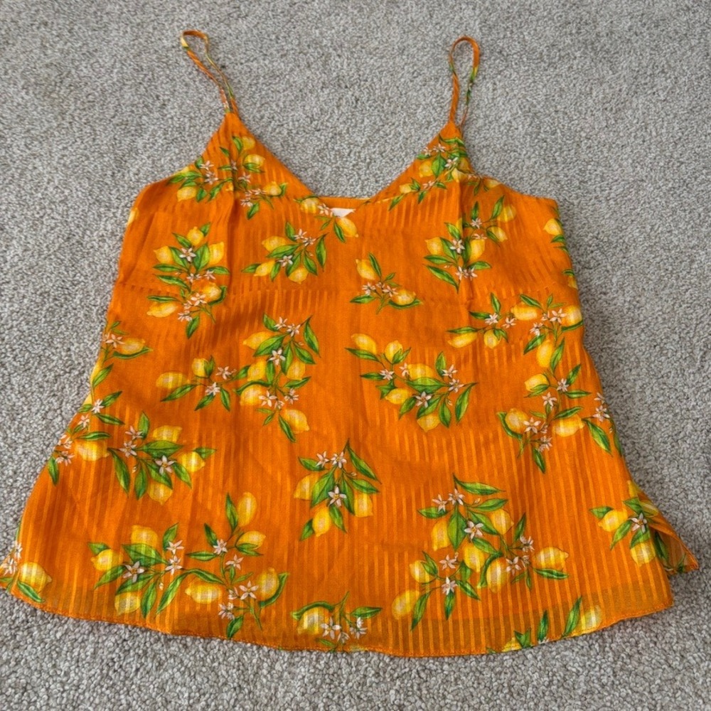 Cami NYC Silk Blend Camisole Womens XS Orange Lemon Print Tank Summer Vacation